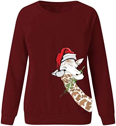 Lmsxct žene dugi rukavi majica vrhovi, božićni hat žirafa tiskani poticaj za posadu odmor odmor casual labave fit comfy pullover