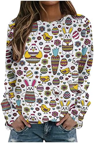 Ženske smiješne zečice uskrsne majice trendi dukserice dugih rukava labav pulover casual plus size uskrsni dan tiskani vrhovi