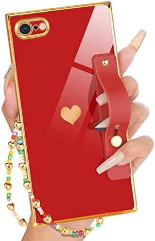 Petitian za iPhone SE 2022/SE 2020/8/7 kvadratna futrola s loopy postoljem/remenom, luksuzne slatke žene djevojke Srce Electroplated