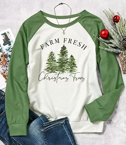 Farma Svježa božićna drvca košulja dugih rukava za žene Sretan božićni spojevi kabed raglan pulover majice