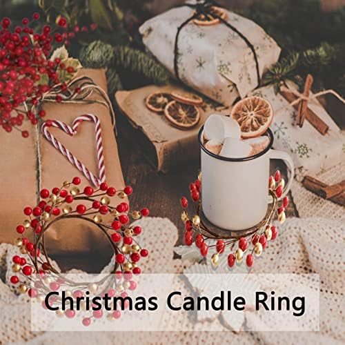 $ 4 kom Božićni prstenovi za svijeće od crvenog zlata, umjetni prstenovi za svijeće od crvenog bobičastog vijenca za dom,