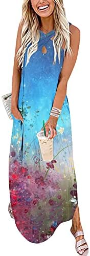 Ženska linijska maxi haljina Criss Cross Ljetna haljina v vrat cvjetni print izrezana ležerna haljina labava modna dugačka