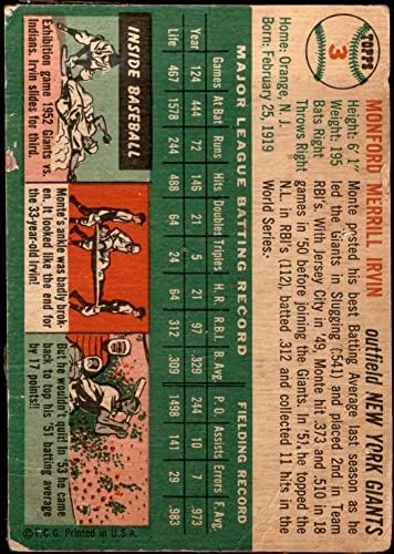 1954. Topps 3 WHT Monte Irvin New York Giants Autentični divovi