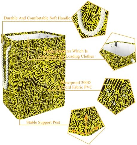 Vodootporne košare za rublje visoke izdržljive sklopive ručno nacrtane apstraktne žute košare za odraslu djecu dječaka i