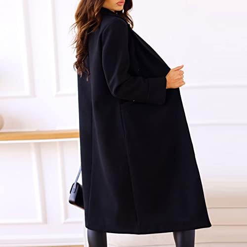 Ženska lažnu vunu klasični kaputi s kaputima Woman Work Nosite dugu jaknu vitak rever casual blejzer dvostruko dvostruko