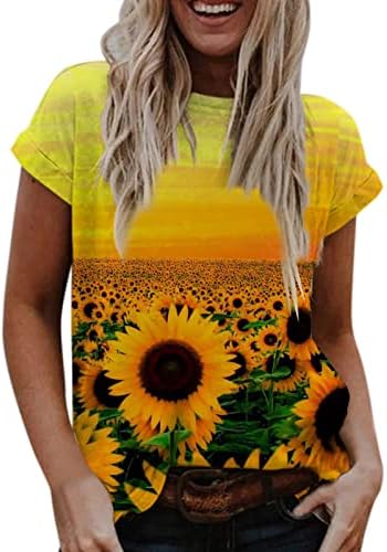 Ženske košulje, ženske Ležerne ljetne cvjetne majice, majica kratkih rukava s okruglim vratom, široka majica s printom sa