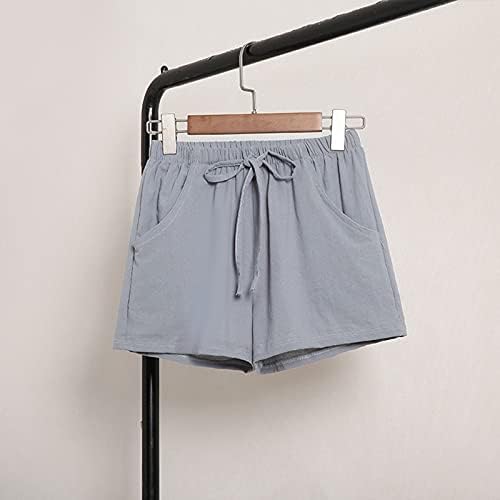Pamučne lanene kratke hlače za žene casual ljetne kratke hlače visoki struk labava udobna salona kratke hlače prozračne kratke