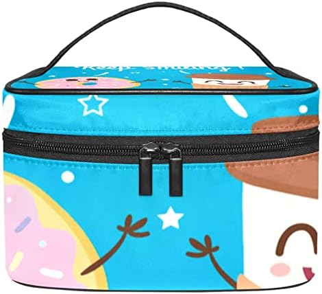 Yoyoamoy torba za putničku šminku s odjeljkom, sretnim krafnama i kavama veliki kozmetički futrola personalizirana kozmetička