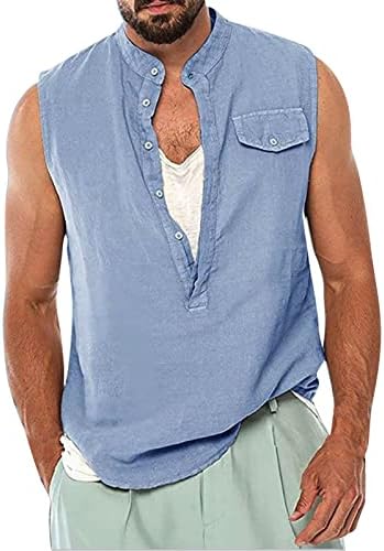 Muški pamučni laneni Gornji dijelovi s naramenicama 2023 ljetne Ležerne majice za vježbanje bez rukava s izrezom u obliku