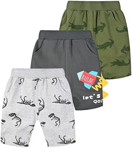 Tlaenson Toddler Boys Ljetne pamučne kratke hlače s džepom, bebe pucke-on casual Active Jogger kratke hlače s 2-pack /3-pack