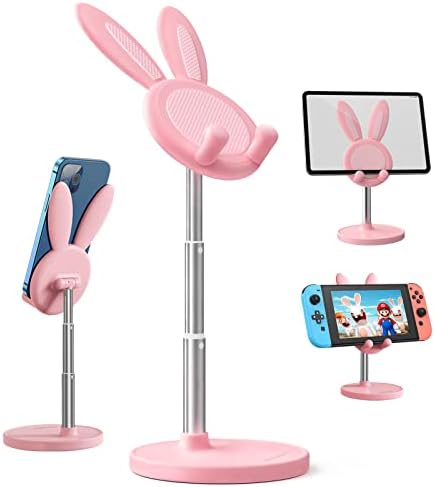 Xuenair stalak za mobitel za stol, Pink Bunny podesivi telefon za telefon za stol, visoki stalak za telefon za stol Slatki