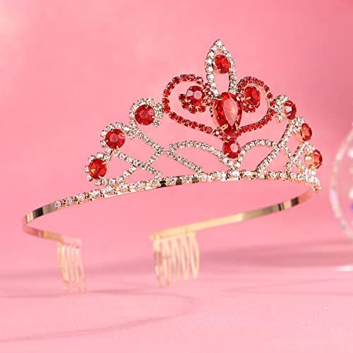 Kruna Tiara, vjenčani Kristal rhinestone kraljica Kruna natjecateljske krune princeza kruna Zlatna Crvena