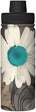 Boca za vodu Teal-Brown-Rustic-Daisy-cvjetnik od nehrđajućeg čelika od nehrđajućeg čelika od 18 oz, izolirana široka tikvica