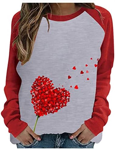 Ženske valentinove majice, majice s tiskanom majicom s dugim rukavima.