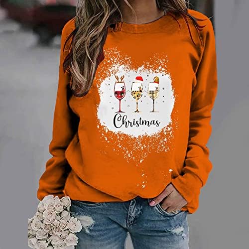 Ženska izbijeljena dukserica božićni tisak pulover posade plus veličine vrhove dame trendovske majice dugih rukava