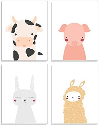 Životinjska umjetnost za vrtić- skup od 4x14 Otisci za vrtiće za životinje- Dječji dekor za bebe dječje životinje Umjetnički