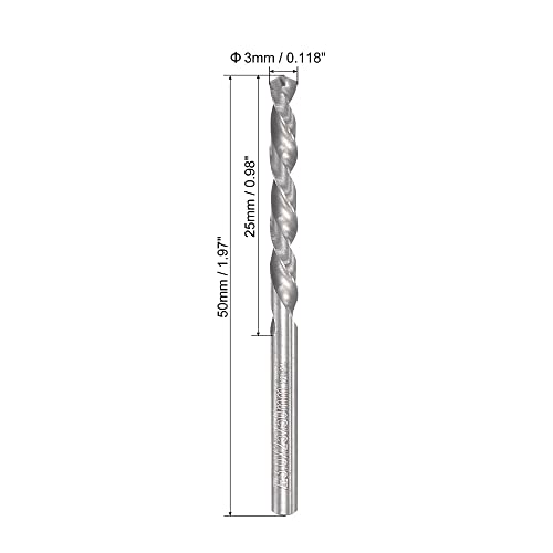 UxCell čvrsti karbidni zakretni dijelovi za bušenje 3,3 mm, metričke lijeve spiralne flaute ravne sjenila za bušenje od volframa