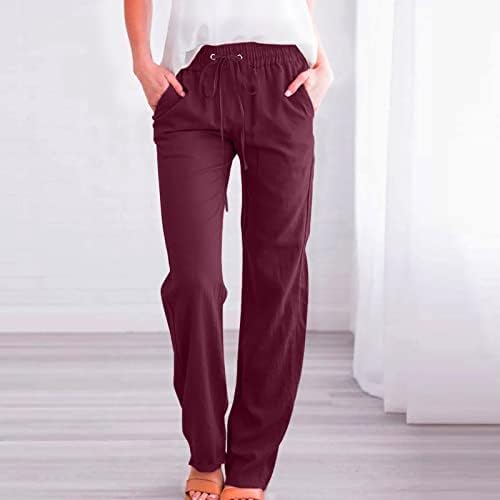 Etkia pamučne lanene hlače Žene Elastične elastične pamučne pamučne platnene hlače s džepovima visokim gamašama