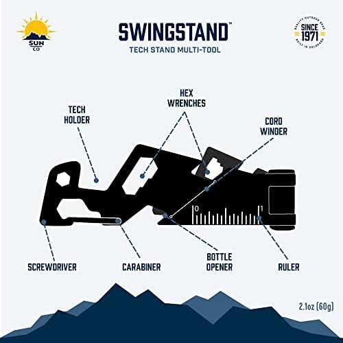 Sun Company Swingstand - Tech Stand Carabiner Multitool s 14 funkcija, uključujući postolje za telefon i tablete, odvijači,