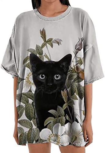 Smiješni grafički vrhovi za žene kratke rukave labave fit majice majice ljetne slatke djevojke mačka tiskana majica Blosue