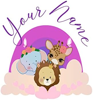 Personalizirani naziv zidna naljepnica za djevojčice sa slatkim životinjama iz džungle u oblacima za dječje vrtiće - Prilagodite