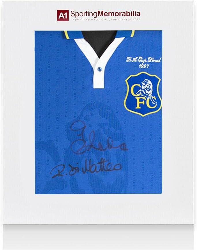 Roberto di Matteo i Gianfranco Zola Dual potpisana košulja Chelsea - 1997 FA Cup Fina - Autografirani nogometni dresovi