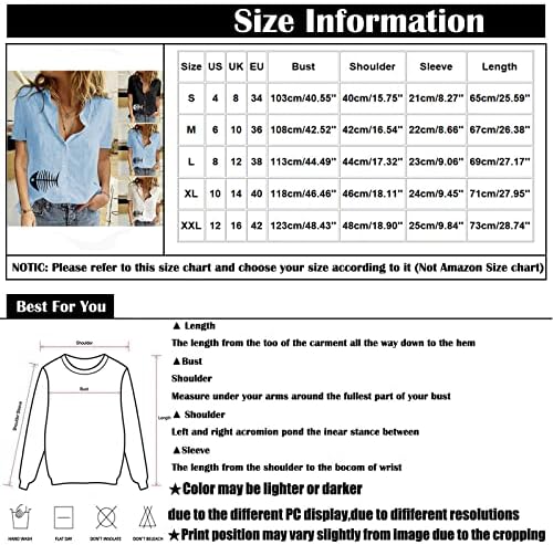 Žene Ljetni gumb kratkih rukava dolje majica rever ležerni print vrhovi pamučna lane labav labavi fit džep koji izlazi košulja