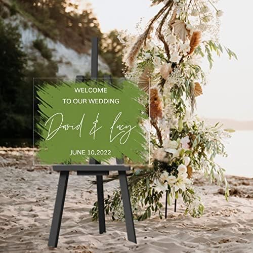 Prilagodljivi akrilni vjenčani natpis Sage Green Clear Clear Acril Wedding Sign Vintage Wedding Feeting Recept znak savršen