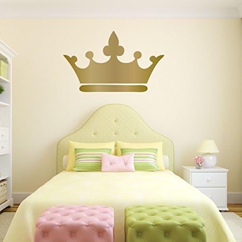 Naljepnica princeze Crown - 25in x 15in metalik zlatni vinil ukrasna naljepnica za žensku ili djevojčinu sobu | Djeca Royalty