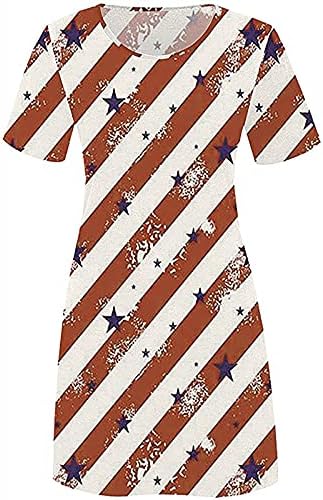 TIFZHADIAO Ženske haljine za majice za majice 4. srpnja američke zastave tiskane majice haljine kratkih rukava haljina za