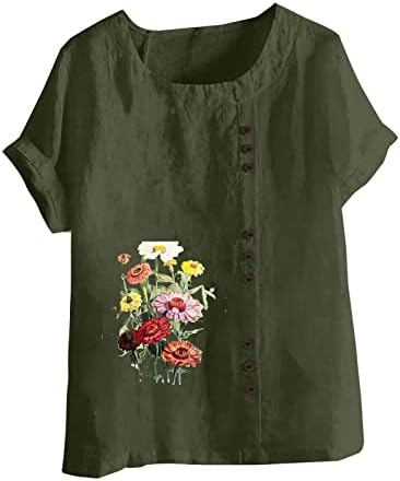 Ženska bluza s kratkim rukavima s okruglim vratom od tratinčice s cvjetnim uzorkom majica s lanenim pamučnim bluzama za djevojčice
