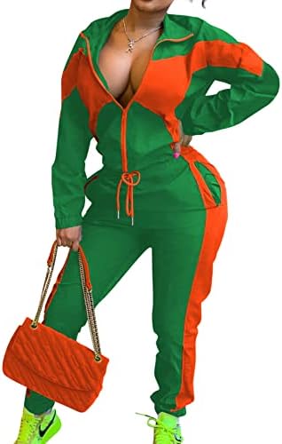 Ženska Trenirka u boji blokirana u boji 2-dijelni set casual jakna s patentnim zatvaračem dugih rukava hlače s džepovima