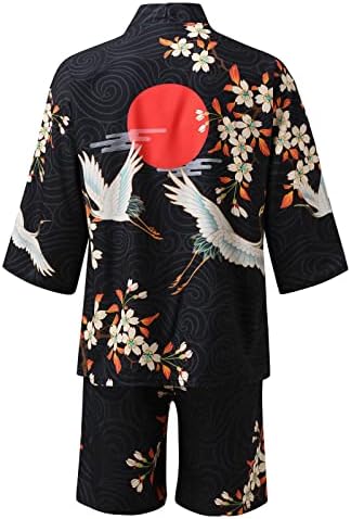 Muški urbani slobodno vrijeme opušteni antički digitalni tisak kimono cassock kardigan košulja kratke hlače ledeno odijelo