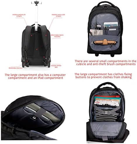 Vodootporni ruksak na kotačima za poslovne studente i putnike, ruksak za ručnu prtljagu s pretincem za prijenosno računalo,