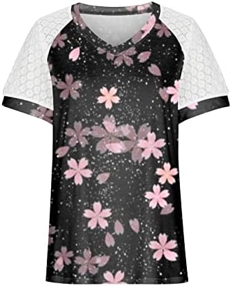 Ljetni vrhovi, ženska čipkasta košulja s kratkim rukavima V vrat majica Odjeljni ležerni vrhovi Raglan kratki rukavac kratki