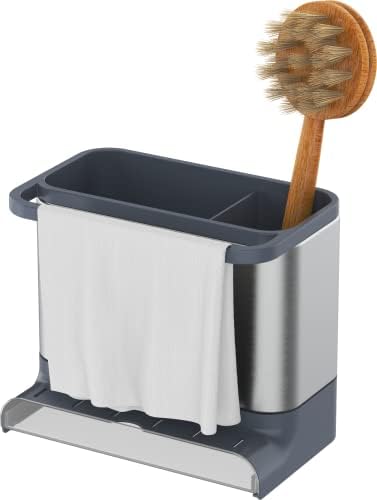 Umivaonik od brušenog nehrđajućeg čelika s ručnikom i držačem za posuđe s ladicom za kapanje, četkom, spužvom i posuđem za
