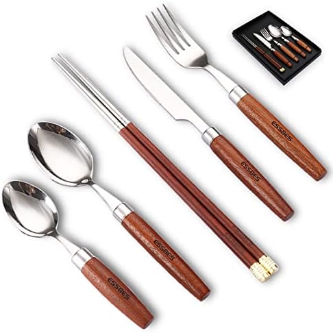 5-dijelni set pribora za jelo od drvene ručke-set pribora za jelo od nehrđajućeg čelika s vilicom, žlicom, nožem, žlicom