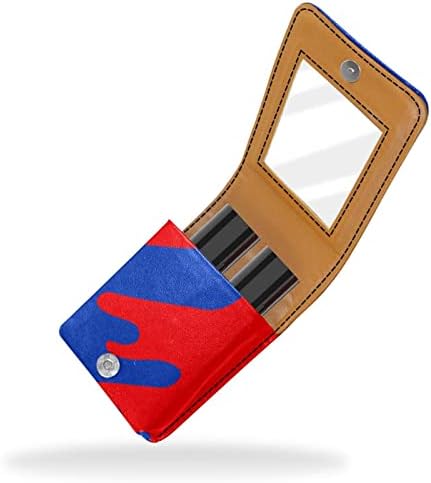 Mini torbica za šminku s ogledalom, torbica s kvačilom, Futrola za ruž od umjetne kože, crveni i plavi minimalistički uzorak