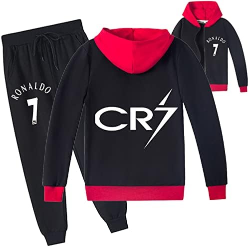 Jotolan Kids Cristiano Ronaldo Zip Up Twishirts-2 Piece Stacksuit Classic kapuljača s dugim rukavima i trenerke postavljene