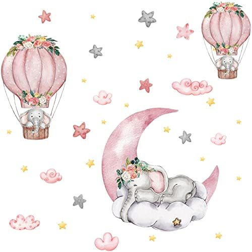 Naljepnice na zidu slona za djevojčice ružičasti mjesec balon zvijezde Zidne naljepnice za vrtić Zidne naljepnice za dječake