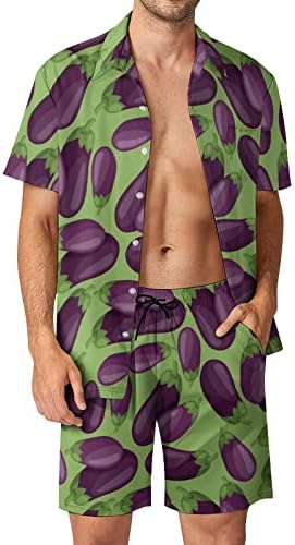 Svježe zrele patlidžane muške 2 komadne odjeće za plažu Havajski gumb dolje košulja s kratkim rukavima i kratkih hlača odijela