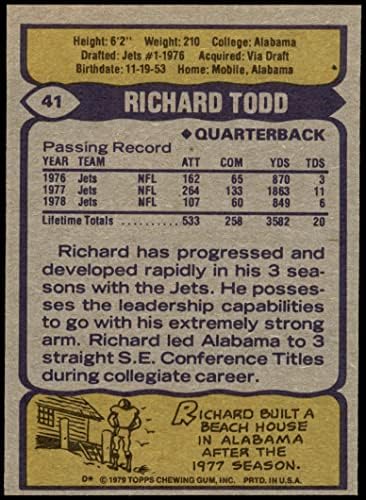 1979 Topps 41 Richard Todd New York Jets NM Jets Alabama