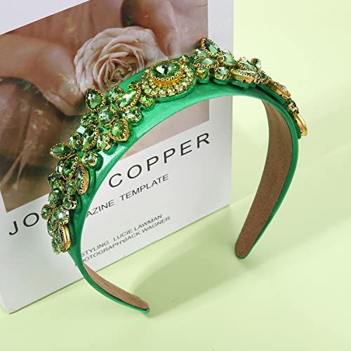 Patrika ukrašena kristalnim cvijetom široka elastična traka za glavu zeleni rhinestone baršunasta traka za kosu za žene večernji