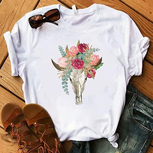 Ugodna modalna majica za žene zapadni etnički stil Antelope grafički vintage vrhovi šareni cvjetni print posada ugrađena