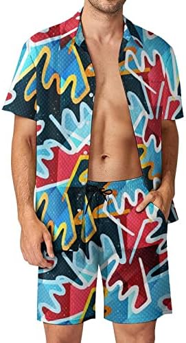Vintage grunge tekstura muške 2 komadne odjeće za plažu havajskog gumba dolje košulja kratkih rukava i kratkih hlača odijela