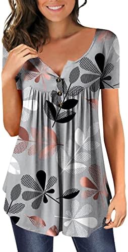 Majica za vježbanje kratkih rukava Ženska majica kratkih rukava s izrezom na kopčanje plisirana majica s cvjetnim printom
