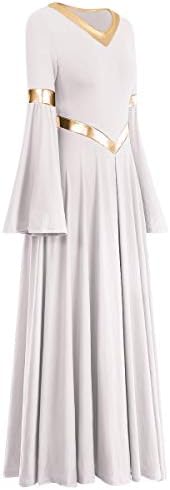 Metallic Hvale plesne haljine za žene liturgijski lirski plesni odjeljak zvono duge rukave za plesna haljina kostim za kostim