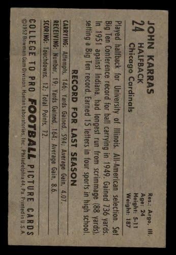 1952. Bowman Velika nogometna karta24 John Karras iz Chicago Cardinals ocjene izvrsno