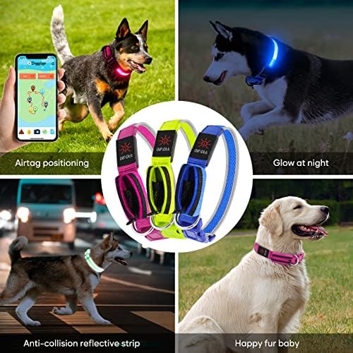 AirTag Dog Collar Airtag držač, svjetlosni ovratnik GPS za pse za pse s džepom za pse id tag airtag usb punjiv reflektirajući