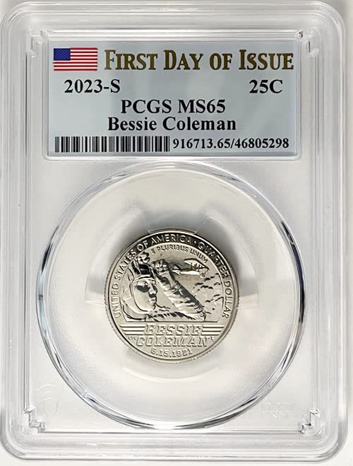 2023 s Bu američke žene četvrtine Bessie Coleman Quarter MS 65 Prvi dan izdavanja naljepnice PCGS